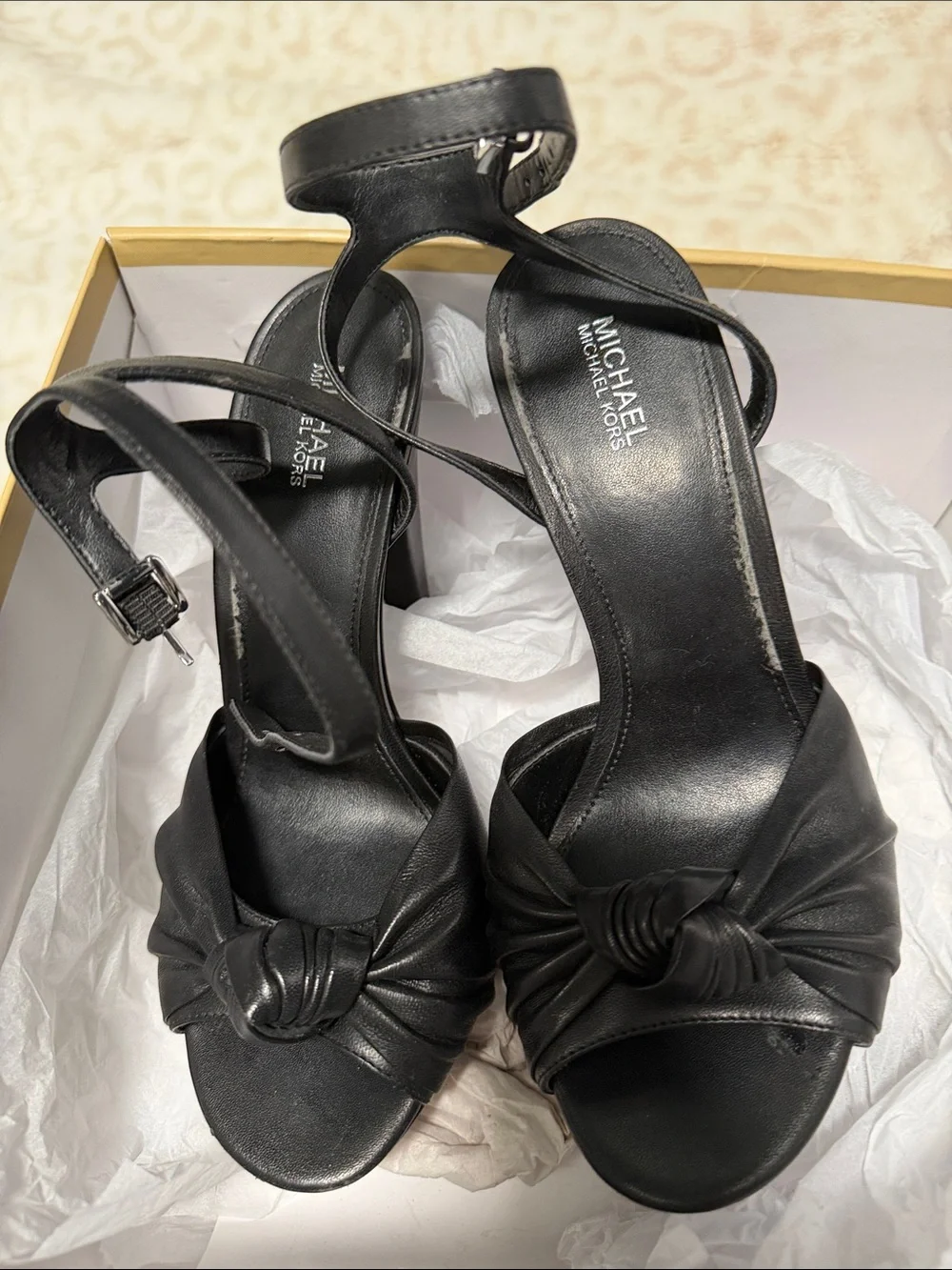 Michael Kors Black Leather Knotted Ankle-Strap Heels
